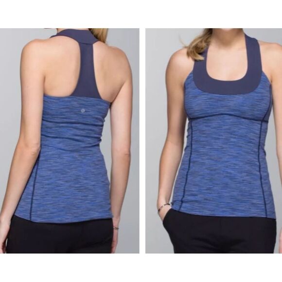 Lululemon Size 4 Blue Heathered Racerback Tank Top Workout Yoga Fitness Athletic - Picture 1 of 6
